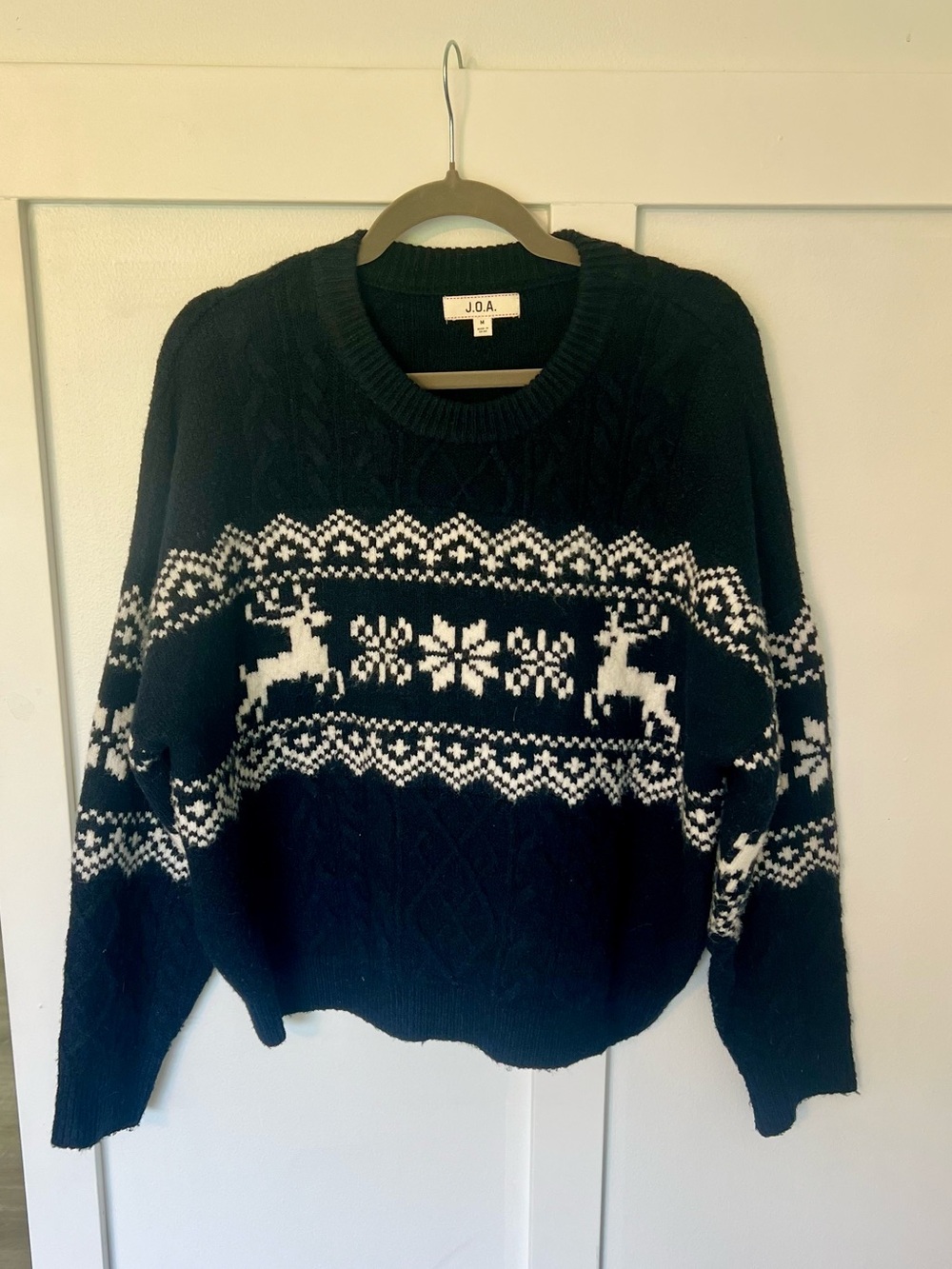 Shop Stevie J.O.A. Black & White Reindeer Fair Isle Sweater